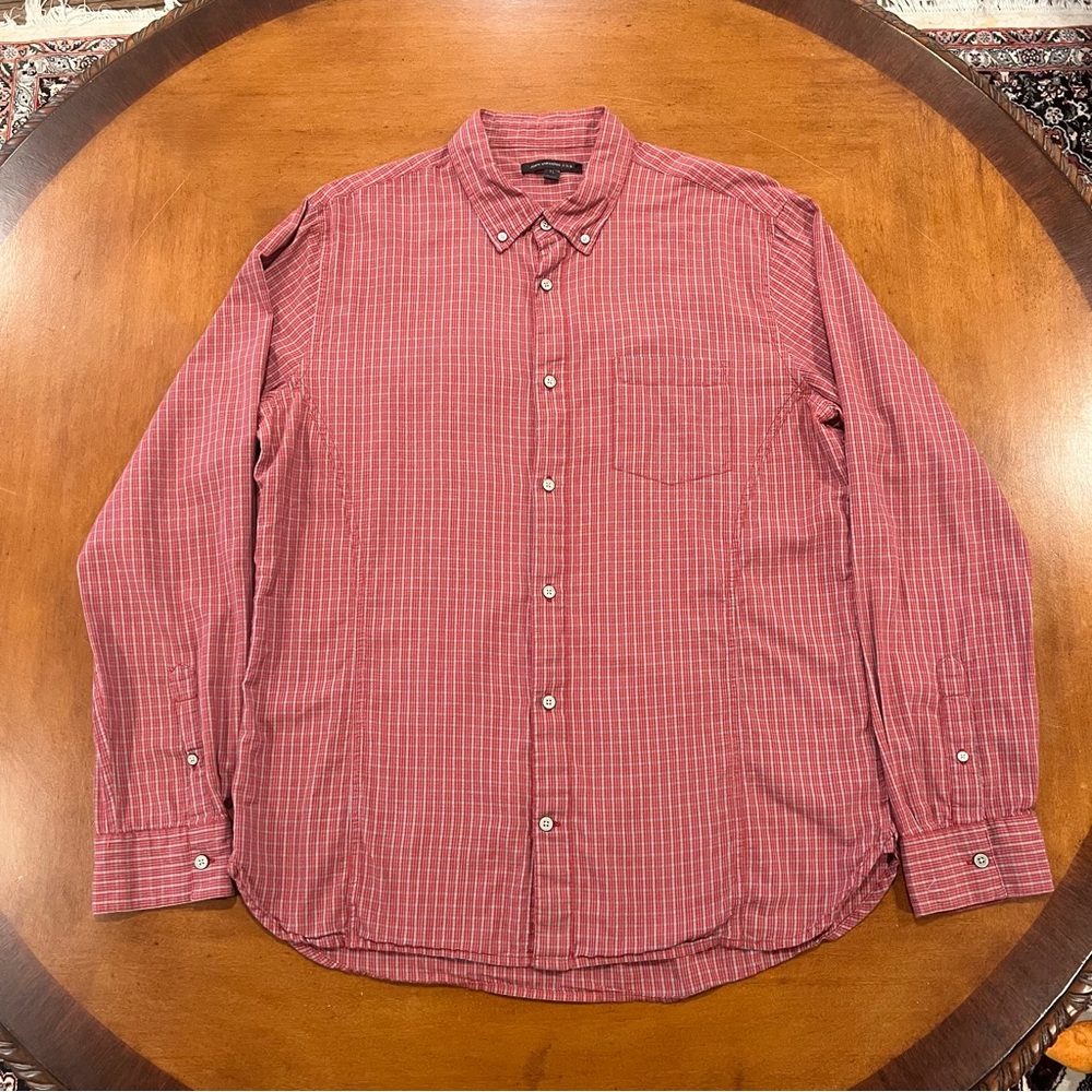 John Varvatos Star USA Red/Gray Check Button Down Shirt XL Designer Plaid
